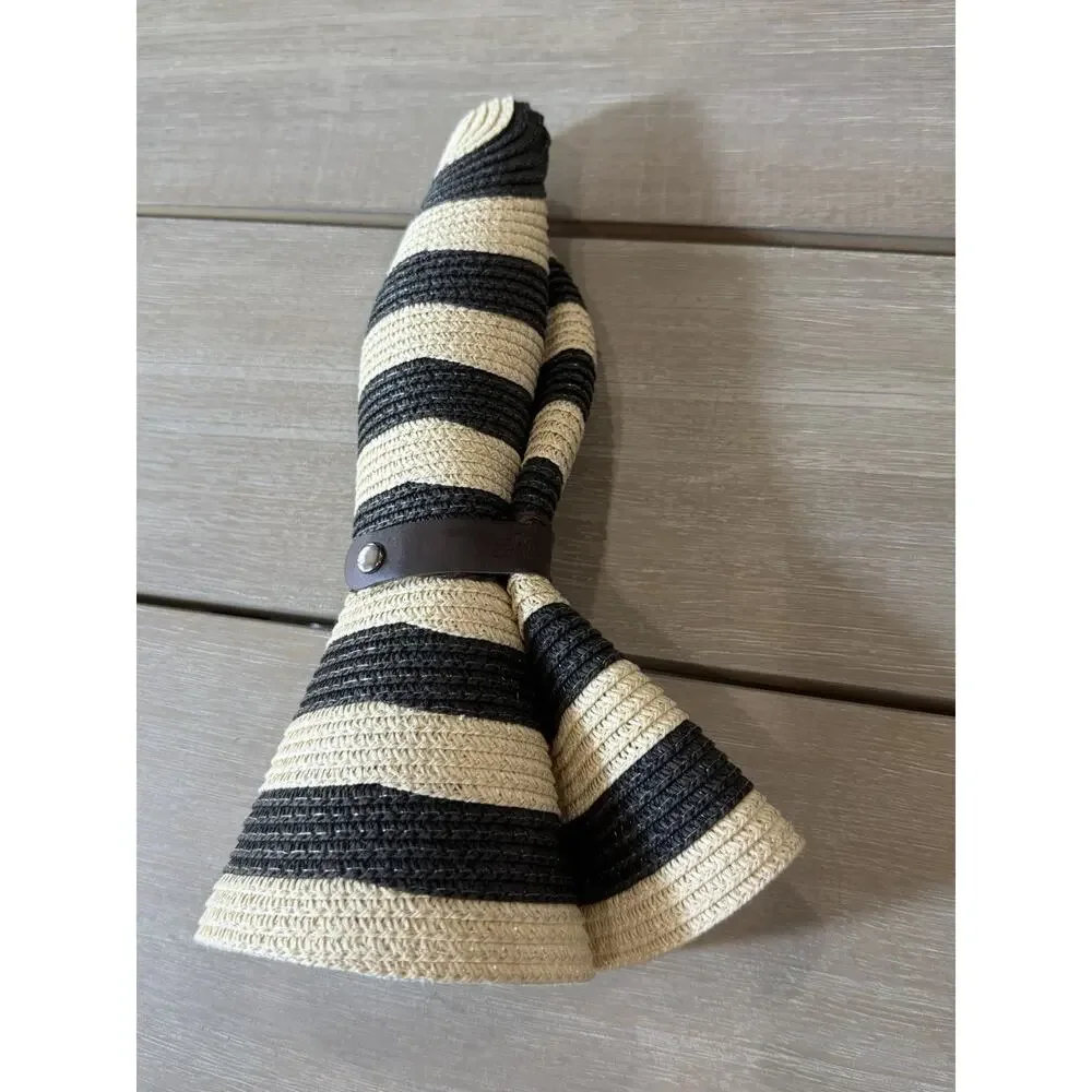 Sunlily Roll-N-Go Sun Hat Black/Tan Straw Sun Hat Floppy Beach Hat Nautical Boho